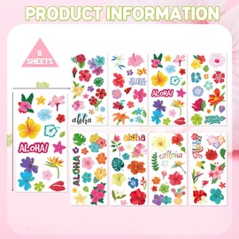 94 PCS Glitter Tropical Hibiscus Temporary Tattoos, 7 Large Sheets Hawaiian Luau Party Favors Floral Tattoo Stickers for Girls Summer Beach Decor & Aloha Plumeria Themed Gifts
