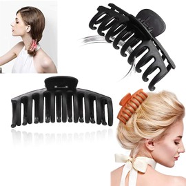 Large Hair Claw Clips Plastic Hair Jaw Clamp Non-Slip Strong Hold Fashion Headwear Hair Clips Claw Hair Claw Clips for Thick Hair for Women Girls (Black)