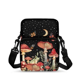 AZULCUSTO Cute Mushroom Crossbody Bag for Women Men Travel Wallet Passport Holder Phone Purse Mini Travel Messenger Shoulder Handbags Store Wallet,Cell Phone,Keys,Cosmetics