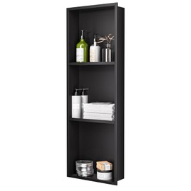LNEUIE Stainless Steel Shower Niche 12" X 36"，3-Tier Recessed Wall Niche No Tile Needed Shower Shelf for Bathroom Storage (4x12x36 Black)