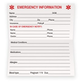 Medical Condition and Emergency contact ID Wallet Card Folding, medical alert card (10 pack)
