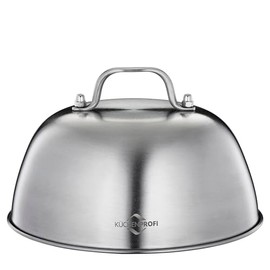Küchenprofi Barbecue Bell, Stainless Steel, Burger Bell with Handle, for Melting, Cooking and Keeping Warm, Robust Grill Accessories, Dishwasher Safe, Height without Handle 7 cm, Diameter 16 cm