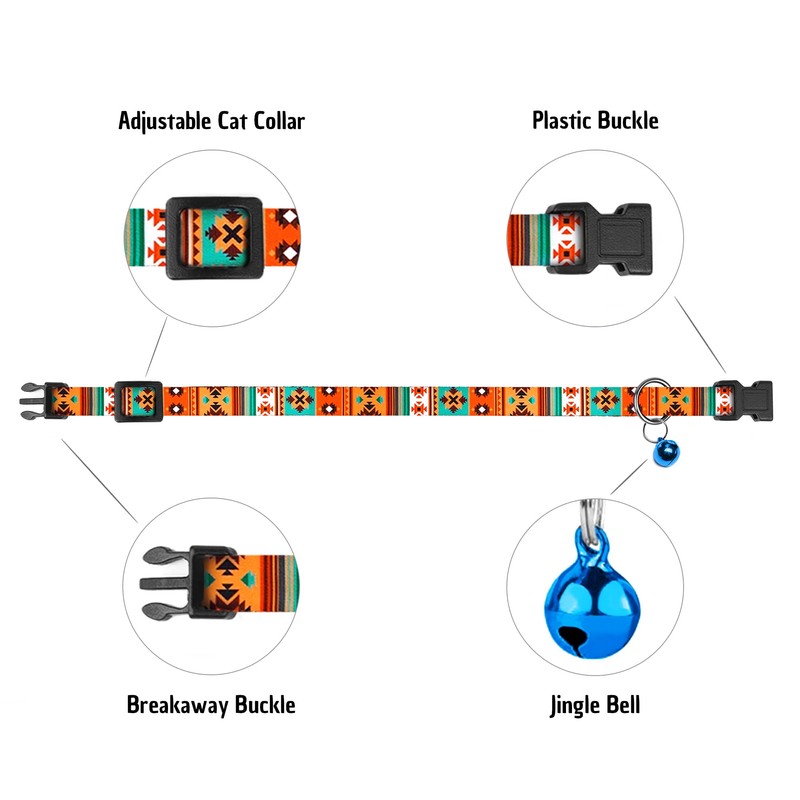 Cat Collar Breakaway 2PCS Adjustable Pattern Tribal Aztec Southwest Safety