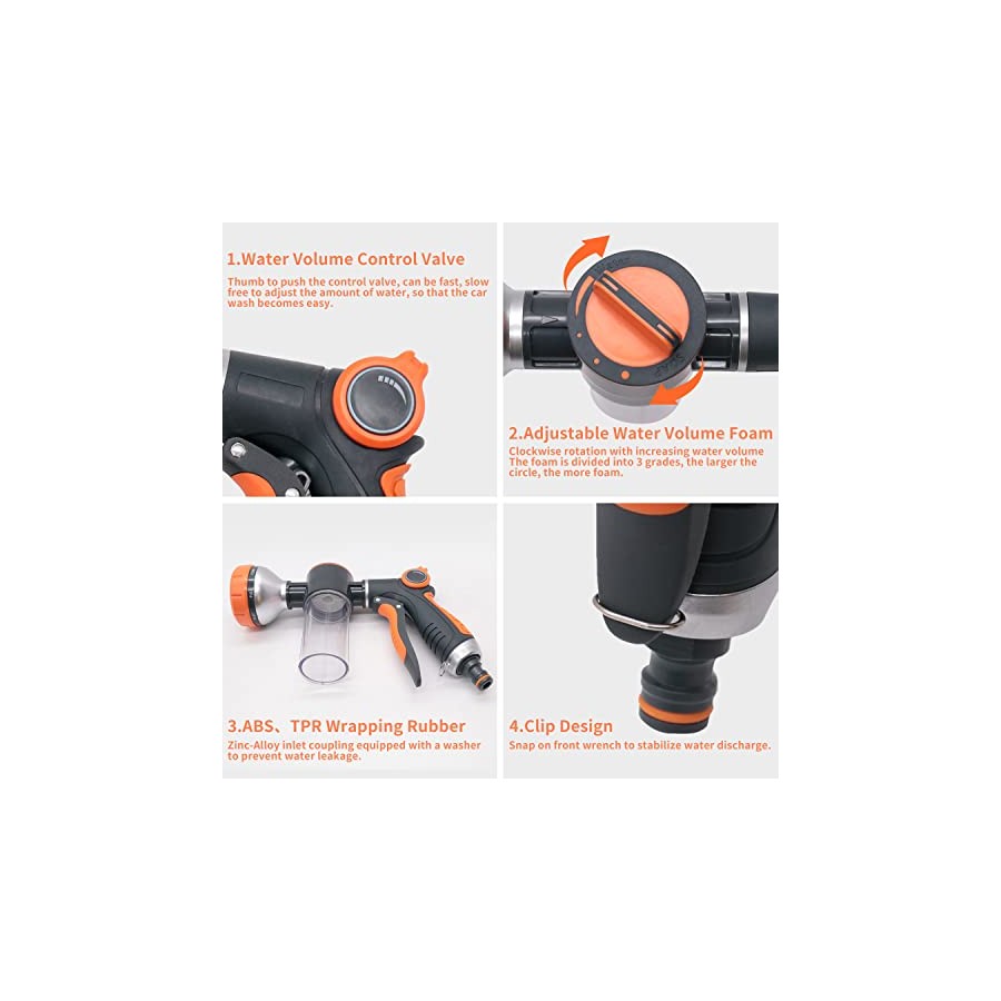 High-Pressure 8-Pattern Hose Nozzle with Soap Dispenser