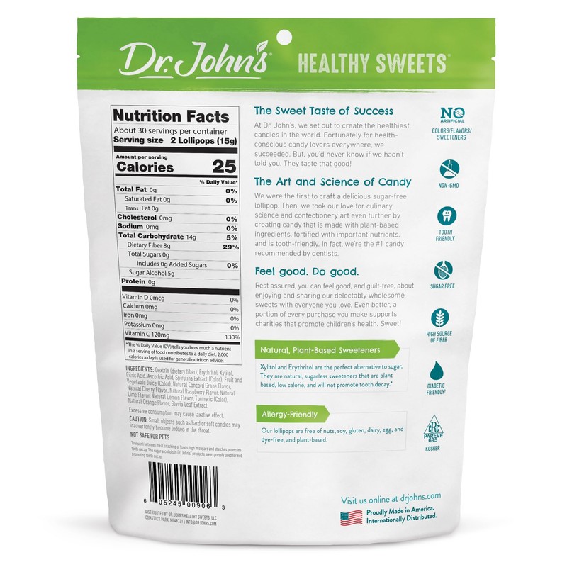 Dr. John’s Sugar Free Candy, Healthy Lollipops with Zero Sugar,