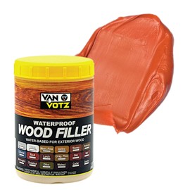 VAN VOTZ Waterproof Wood Filler [17oz, Red] - Exterior Grade Wood Repair in 18 Paintable and Stainable Colors. Strong Adhesion and Durability in All Weather Conditions.