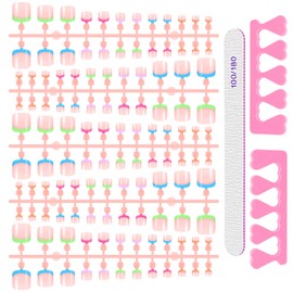 MELLIEX 120Pcs False Toenails Set Full Cover Fake Nail Tips Multiclor Acrylic French Toe Nails With Nail Files Tools for Women Girls Nail Art Salon