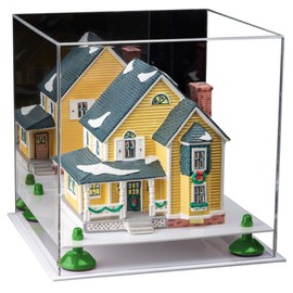 Better Display Cases Versatile Acrylic Display Case - Medium Square Box with Mirror, Green Risers and White Base 11" x 11" x 11" (A001-GRR)