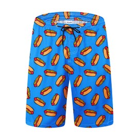 FT FENTENG Mens Swim Trunks Quick Dry Board Shorts with Mesh Lining, Breathable Surf Beach Shorts Swimwear Bathing Suits, Blue Hot Dog, Medium