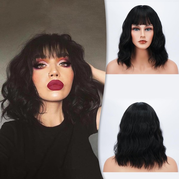 Barsdar Short Bob Wigs with Fringe Shoulder Length Women Short