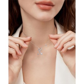 Lourny 925 Sterling Silver Initial Necklace for Women, Hypoallergenic Classic 26 Letter Alphabet Necklaces with Cubic Zirconia Jewelry Gifts for Mother Wife Sister