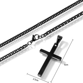 Tuewut Cross Necklace for Men, Silver Gold Black Stainless Steel Plain Cross Pendant Necklace for Men Cuban Chain 16-26 Inch (26.0 Inches, Blcak)