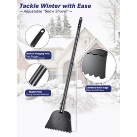 Wavy Blade Ice Scraper with Long Handle 57" Adjustable Snow Shovel Ice Chopper Weed Remover Tool for Gardening Driveway Floor Scraper & Root Cutter Digging Shovel Multifunctional Cleaning Garden Tool