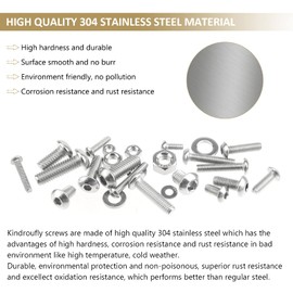 814 Pieces Button Head Socket Cap Screws Nuts Washers Kit, Kindroufly M3 M4 M5 M6 Screw Assortment Kit, Metric Screw Set, Bolts and Nuts, Machine Screws, 304 Stainless Steel, Fully Machine Thread