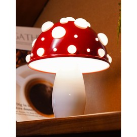 NiHome Mushroom LED Table Lamp, Adjustable Warm & White Lighting Child-Safe Touch-Controlled Brightness for Bedroom, Living Room & Office Decor, Includes 2 Bulbs for Customizable Ambiance (White Base)