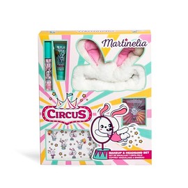 MARTINELIA - Kids Makeup Set & Rabbit Headband for Girls - 4 Eyeshadow + 2 Lip Gloss + 1 Headband + Sticker Rabbit Gift for Girls