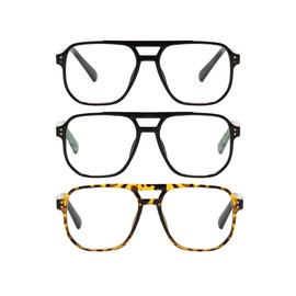 PEYEOISD 3 Pack Oversized Aviator Reading Glasses Women Men, Large Square Frame Blue Light Blocking Reader with Spring Hanges