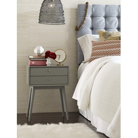 Elle Decor Rory Two Drawer Side Table, Minimalist Mid-Century White Painted Wood Furniture, Versatile Nightstand or End Table Complements Any Home, Grey