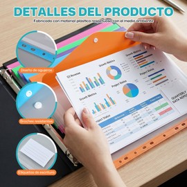12 Piezas Carpeta de Plástico Impermeable, A4 Sobres Folder Transparentes Plastico con Botón a Presión, Carpetas de Sobres con Etiquetas para Oficina, Escuela, Bida Cotidiana, Estudio de Arte