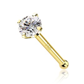 COCHARM 14K Solid Gold Bone Nose Stud 20g 1.5mm 2mm 3mm CZ Yellow Gold Nose Bone 20g Nose Pin Real Gold 7mm Long Bar Nose Piercing 20g Nose Jewelry for Women Man