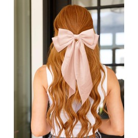 Large Hair Bows for Women 3Pcs Satin Hair Ribbon Bow Hair Clips with Long Tails Vintage Hair Accessories(Korean Pink,Champagne Pink,Orange)