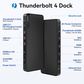 MOKiN Thunderbolt 4 Dock - 16 Ports, Laptop Docking Station Dual Monitor for MacBook, Docking Station 3 Monitors for Windows with 150W DC Power,TB4 Cable,2.5 Gigabit Ethernet（Thunderbolt™ Certified）