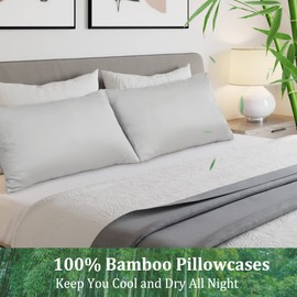 LINENOVA 100% Bamboo Pillowcase King Size Set of 2 - Breathable Cooling for Hot Sleepers and Night Sweats- Silky Soft Pillowcases with Envelope Closure - (Silver 50x90cm)