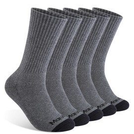 Mens 100% Cotton Moisture Wicking Cushioned Crew Socks, Athletic Performance Work socks