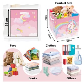 Clastyle Pink Unicorn Kid Storage Cube Organizer Set Rainbow Closet Clothes Cube Storage Bin Nursery Toddler Toy Box Chest Baby Girls Book Shelf Basket, Cloud, 11.8x11.8x11.8 in