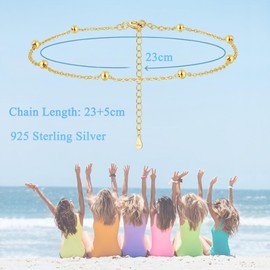 Cangall Silver Anklets for Women, 925 Sterling Silver Ankle Bracelets for Women, Adjustable Beach Barefoot Anklet String with Lucky Ball Beads, Gold Simple Foot Chain, Ankle Chain for Summer Holiday