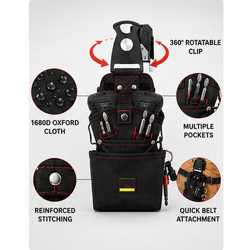 Rotatable Drill Tool Bag for Belt Organization – Quick-Hanging Oxford