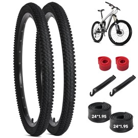 Lukasports 2Pcs Mountain Bike Tires and 2Pcs Tubes Set, 24”x1.95”- 2.125” Bike Tires & 1.75”-2.125” AV 32mm Inner Tubes, Folding Replacement Tires, Puncture-Resistant Bicycle Tires