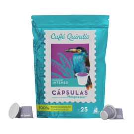 Cafe Quindio Compostable Coffee Pods, compatible with Nespresso Original machines - Gourmet Intense Coffee 25 Pods/Bag