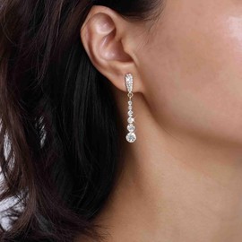 Atentuyi Wedding Rhinestone Earrings Gold Long Earrings Teardrop Cz Earrings Bride Crystal Earrings Diamond Long Dangle Drop Earrings Jewelry for Women and Girls