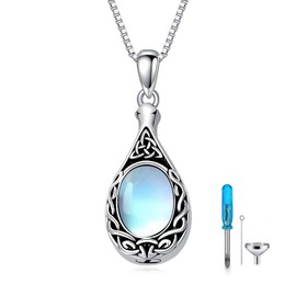Flpruy Cremation Jewelry Urn Necklace for Ashes for Women men- Sterling Silver Celtic Teardrop Ashes Necklace Moonstone Cremation Jewelry for Ashes Infinity Memorial Necklace Ashes Keepsake Necklace