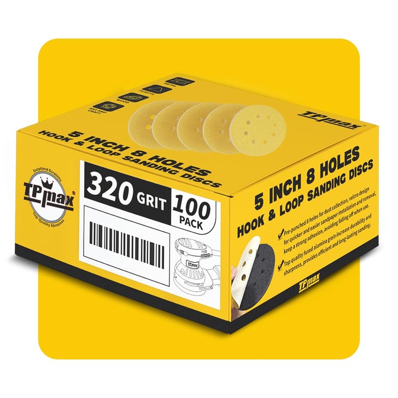 100PCS 125mm 8 Hole Sanding Discs Sandpaper, 320 Grit, Premium