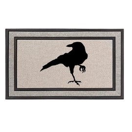 Daylor Outdoor Indoor Doormat 18" x 30" Gray/Beige/Black Rubber Backed Door Mat Crow Raven Blackbird