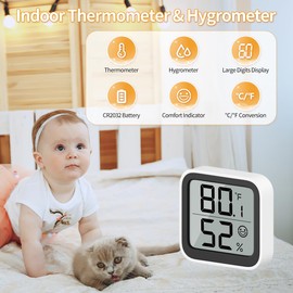 NOKLEAD Thermometer Humidity Meter Inside Mini Hygrometer Monitor Room Temperature Measuring Device with Face Icon Comfort Indicator ℃/℉ Switch for Baby Room Greenhouse Office Living Room (4)