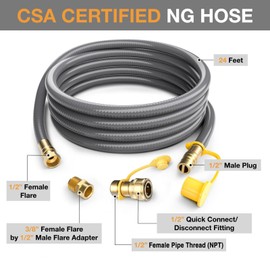 GasXpert 24FT 1/2 inch Natural Gas Hose with Quick Connect Fittings, Natural Gas Conversion Kit for Grill, Fireplace, Heater, Burner, Generator and More NG Appliances-CSA