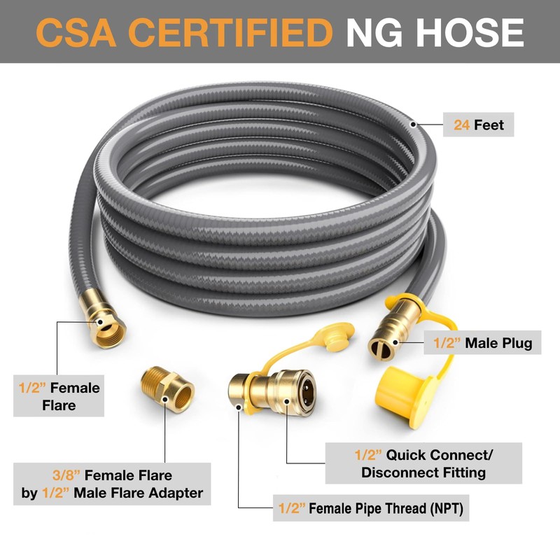 GasXpert 24FT 1/2 inch Natural Gas Hose with Quick Connect