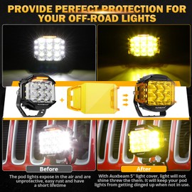 Auxbeam 5 inch Pod Light Covers, Amber Yellow Cube Offroad Light Cover Waterproof Polycarbonate Protective Lens For LED Pod Lights Driving Fog Light (Fit for ZD000851, ZD000852), Pair