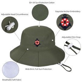 Baby Sun Hat Anchor UPF 50+ Sun Protective Little Kid Summer Bucket Hat Embroidery Beach hat for Boys Girls 3-7 Years