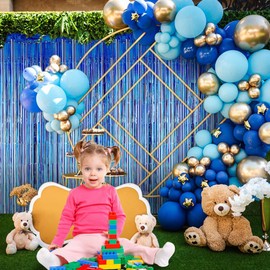 AIBIIN 3 Pack of 3.3x6.6ft Blue Foil Fringe Curtain Blue Streamers Backdrop Curtains for Blue Party Decorations Blue Graduation Wedding Birthday Bachelorette New Year Decor Photo Shoot Props