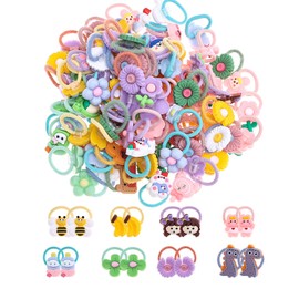 70Pcs Cute Small Baby Hair Ties - Colorful Hair Accessories Ponytail Holders Elastic Hair Rubber Bands Hair Accessories For Baby Girls Toddler Girl (Mixed color flower style-70Pcs)