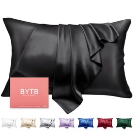 BYTB 100% Silk Pillow Cases Standard Size Mulberry Silk Pillowcase for Hair and Skin 20 x 26 Inches 22 Momme Both Sided Grade 6A Highest Silk Soft Breathable Cooling with Hidden Zipper 1PC, Black