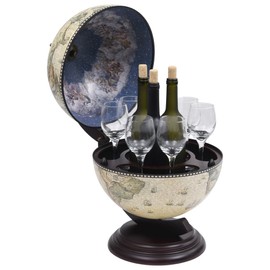CHARMMA Tabletop Globe Bar Wine Stand Eucalyptus Wood Green-4.11KG