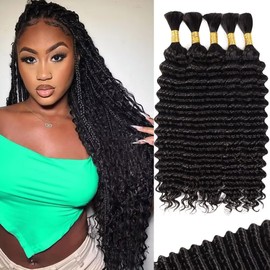 Human Braiding Hair for Boho Braids 160g 5 Bundles/Pack 20 Inch Curly Boho Hair for Braiding Knotless 12A Deep Wave Bulk Bohemian Natural Black