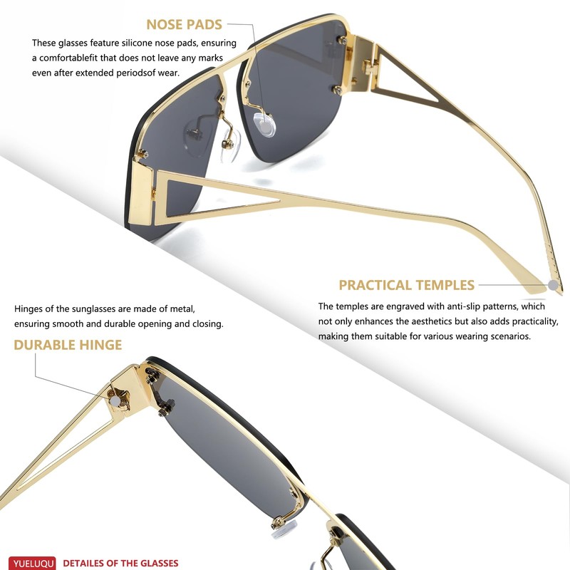 YUELUQU Retro Aviator Glasses Men Women Metal Half Frame Trendy
