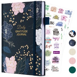 Comkiso Gratitude Journal with 4 Inspirational Stickers: Undated Daily Gratitude Journal for Women and Men - More Happiness, Affirmation, and Mindfulness in A Few Minutes with Prompts & Quotes (Peony)