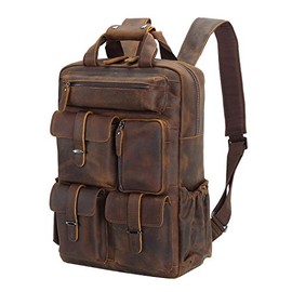 Polare Cowhide Leather Multiple Laptop Backpack Day Pack Travel Bag Satchel with 1 Year Warranty
